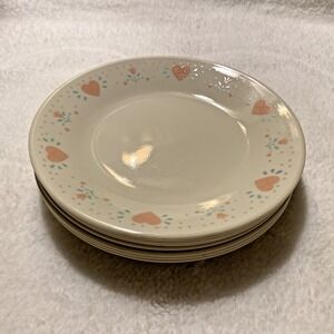 8 Corelle Bread Dessert Plates 6 3/4" Forever Yours Pink Hearts Cottagecore